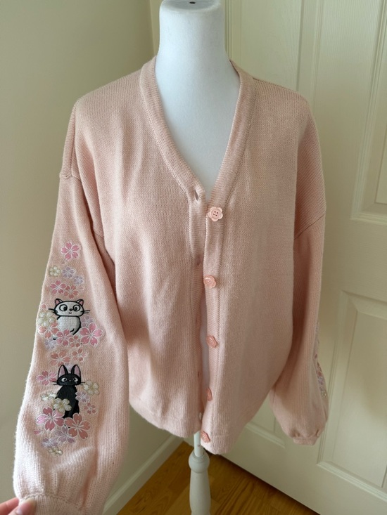 Her Universe Sweaters - Kiki’s Delivery Service Cardigan Studio Ghibli Pink Embroidered Cat Sweater XL